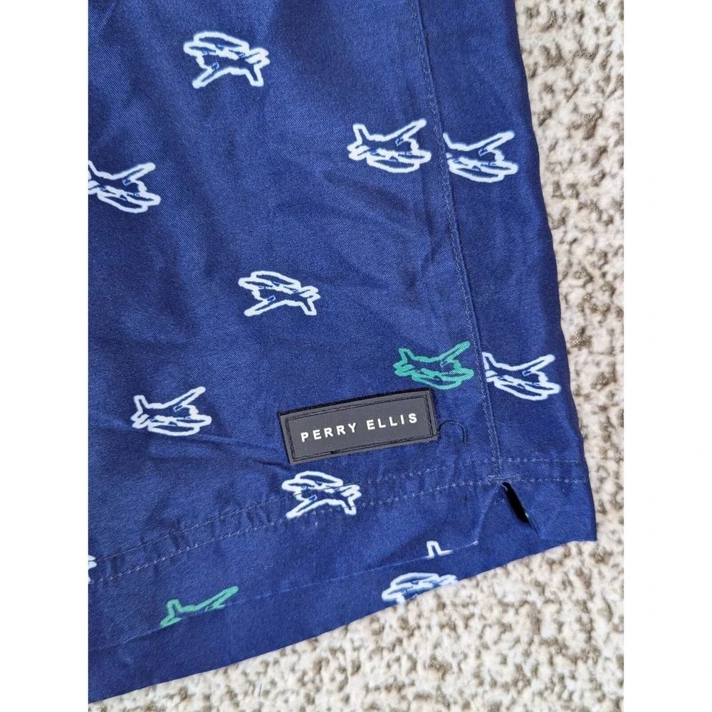 Perry Ellis Swim Trunks All Over Sea Plane Print Men's‎ Medium Blue Swim Surf
